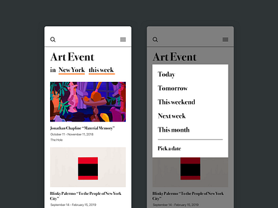 Daily UI #70 Event Listing art dailui datepicker event listing mobile ui