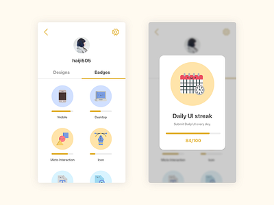 Daily UI #84 Badge badge dailyui mobile modal profile ui