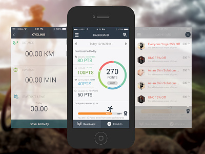 Dashboard for Rewards App colors dashboard fitness interaction design ios iphone point system rewards app uiux