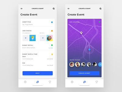 Create Event clean ui colorful fitness app iphone app ui design uiux design