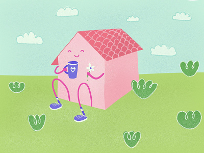 Home sweet home character cute design flat flatdesign hause illustration pink procreate stayhome summer