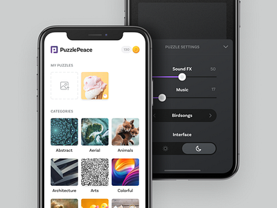 My Puzzles app button dark dark ui design icon interface interfaces ios layout logo photography product puzzle texture toggle typography ui ux vector