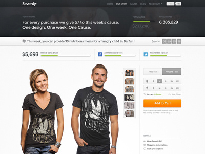 Sevenly Homepage black green grey icons layout navigation sevenly shopping stats tshirt ui us