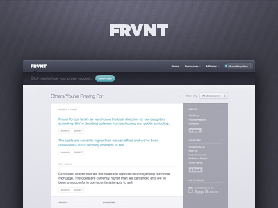 FRVNT Redesign button community feed identity input navigation profile search ui user ux