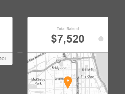 Total Raised experience info interface layout location map money tooltip ui ux