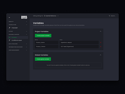 Variables Settings Page dark documentation minimal nav preferences saas settings ui ui design user interface ux variables web