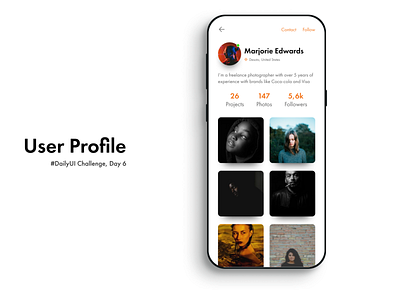 User Profile | Daily UI Challenge, Day 6 006 daily006 dailyui dailyuichallenge design mobile photo profile ui uidesign