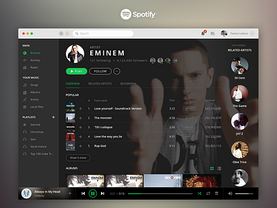 Spotify redesign by Tamás Lukács on Dribbble