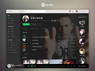 Spotify redesign facelift interface mac app music os x sketch spotify spotify redesign