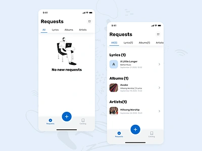 User's Requests admin admin portal branding christian design empty state fab figma illustration lyrics requests songs songslyrics ui ux