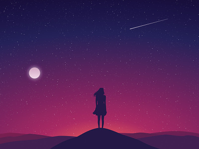 Dreamer dreamer illustration moon mountains silhouette sketch stars sunrise woman