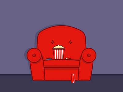 Weekend on the couch chair chilling cola couch illustration night popcorn red remote sofa weekend