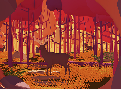 Sunset In The Forest art artwork blender colors forest game art game design gamedev gamedeveloper gamedevelopment lowpoly lowpolyart nature stylized