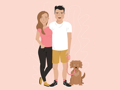 James, Cass & Millie couple dog illustration pet