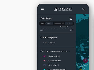 Spyglass filter menu app card design filtermenu icon interface maps menubar mobile mobile ui ui ux vector web