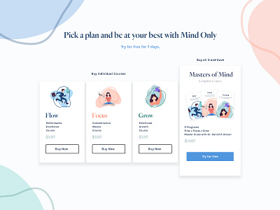 UI Exploration for Pricing Page character course design heldane illustration mind price table pricing pricing page pricing plan training ui vector