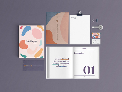 Stationary work for Attachment Project brand branding branding design clean color design experience health healthcare healthy identity design illustraion minimal print therapist therapy type