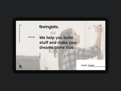 Boringbits Clean Landing Concept automation clean concept grid interaction lander landing landing page design minimal motion start up ui uiux video web website white whitespace