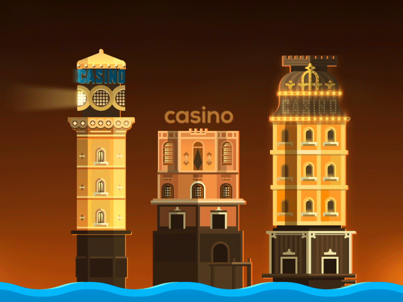 Casino Islands animated casino house las vegas lighthouse lights sign stockholm water