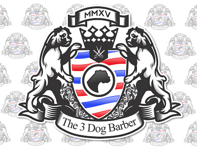3 dog barber adobe illustrator barbershop classy crest crown detail dog grooming haircut logo logo design masculine men ribbon vintage