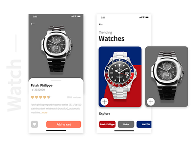 watch shop app design ui