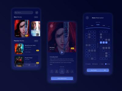 Cinema Booking App app application buy ticket dark dark blue films films app mobile mobile app mobile design movie movie app reservation search ui ui ux user experience user interface ux ux ui