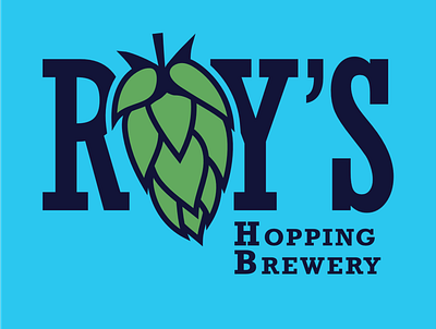 Roy’s Hopping Brewery blue branding graphic design green logo