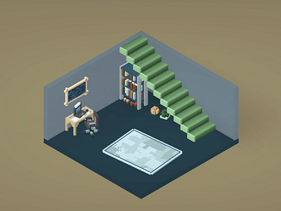 Apartment Room design game illustration isometric minimal voxel