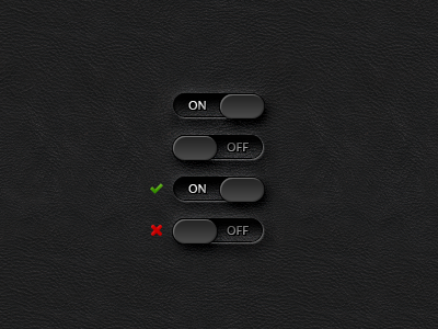ON/OFF Toggle Switches GUI (PSD) cms cross gui ipad iphone layered off on photoshop psd switch tick toggle ui vector