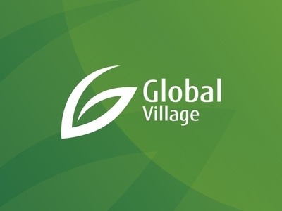 Logo Global Village brand branding design farm farming global green natural ilustration leave logo logo rice packaging stationery vector village