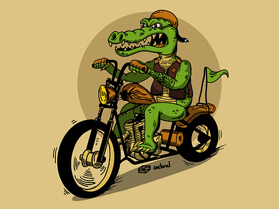 Crocodile on Motorcycle Illustration