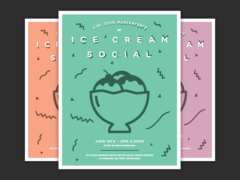 Ice Cream Social Posters animated design event gif ice cream illustration internal poster summer sundae typography