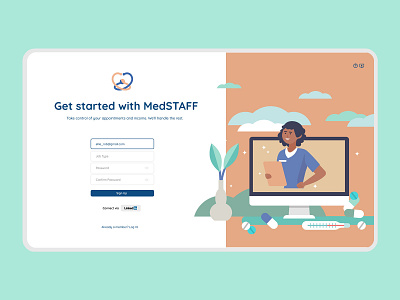 MedSTAFF Platform - Log In branding doctor app illustration medicine modern uiux webdesign