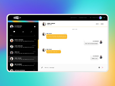 Museroom - Inbox page artists chat chat support conversation gradient inbox modern music spotify ui ux website design
