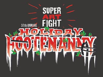 Super Art Fight 37th Annual Holiday Hootenanny christmas competition holiday holly icicles logo pitchfork super art fight wordmark
