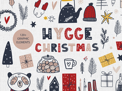 Hygge Christmas clipart/ Cute animals in Scandi style. animals christmas clipart cute dar blue pattern scandi vector