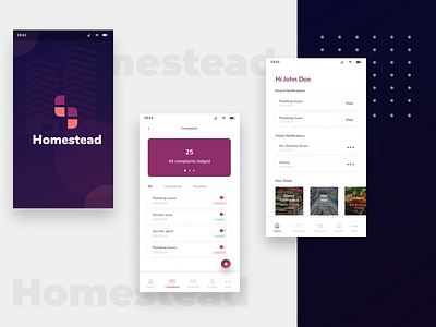 Homestead- Estate Tenants App app design logo minimal mobile ui ux