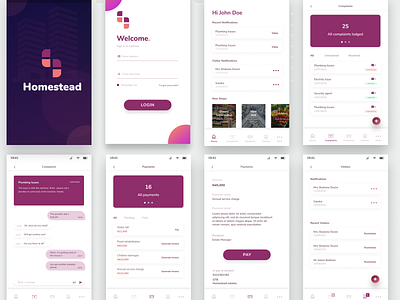 Homestead- Estate Tenants App app app design design minimal mobile app mobile ui typography ui ux ux research visual design