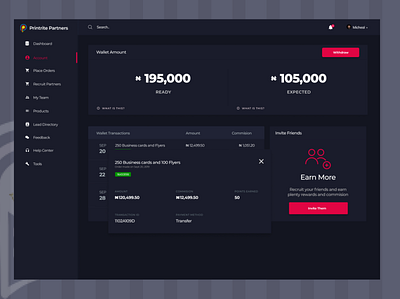 printrite dashboard dark theme app dashboard design dashboard ui design minimal ui ux web