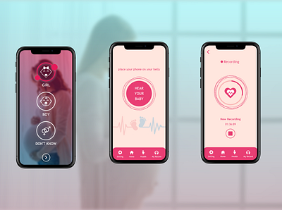 My baby heartbeat a phone app for pregnant women to monitor thei adobe xd app baby heartbeat ios monitor pink pregnant ui ux