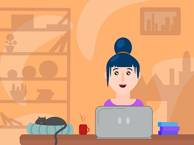 Working from home affinity designer affinity ipad colored hair cute girl flat art vector background vector cat vector hair vector illustration vector office vector woman work from home working woman