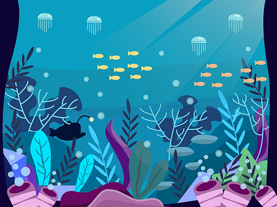 Under the Sea affinity art affinity designer flat art flat design illustrator jellyfish ocean sea sea illustration sea life sea scene underwater vector fish vector illustration vector scene water