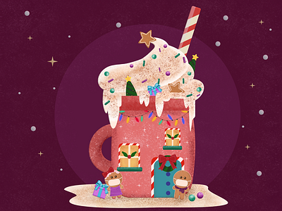 Christmas in a Cup christmas artwork christmas illustration gingerbread people holiday artwork hot chocolate illustration sweets vector artwork