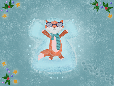 Having fun in the Snow fox drawing illustration snow angels snow illustration winter illustrations