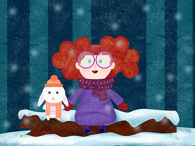 Best Friends childrens book curly hair cute bunny vector art winter illustration