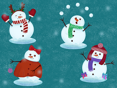 Playing in the Snow snow snow illustration snowmen vector illustration winter