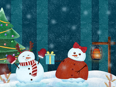 Swapping Presents christmas illustration christmas tree happy snowman illustration snowmen