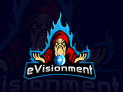 EVISIONMENT Esports Logo blue branding creative design esports esportslogo games gaming logo gradient logo magic magician marketing minimalist re branding red tech wizard