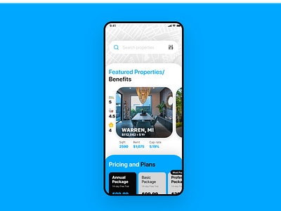 Home Screen for Property Rental App (iOS) app design ui ux