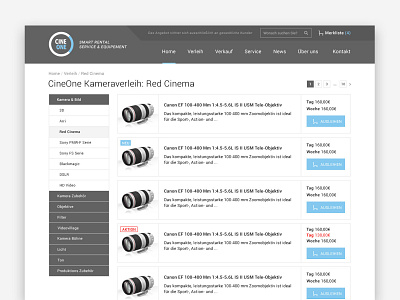 Product overview - Camera Rental - Landingpage